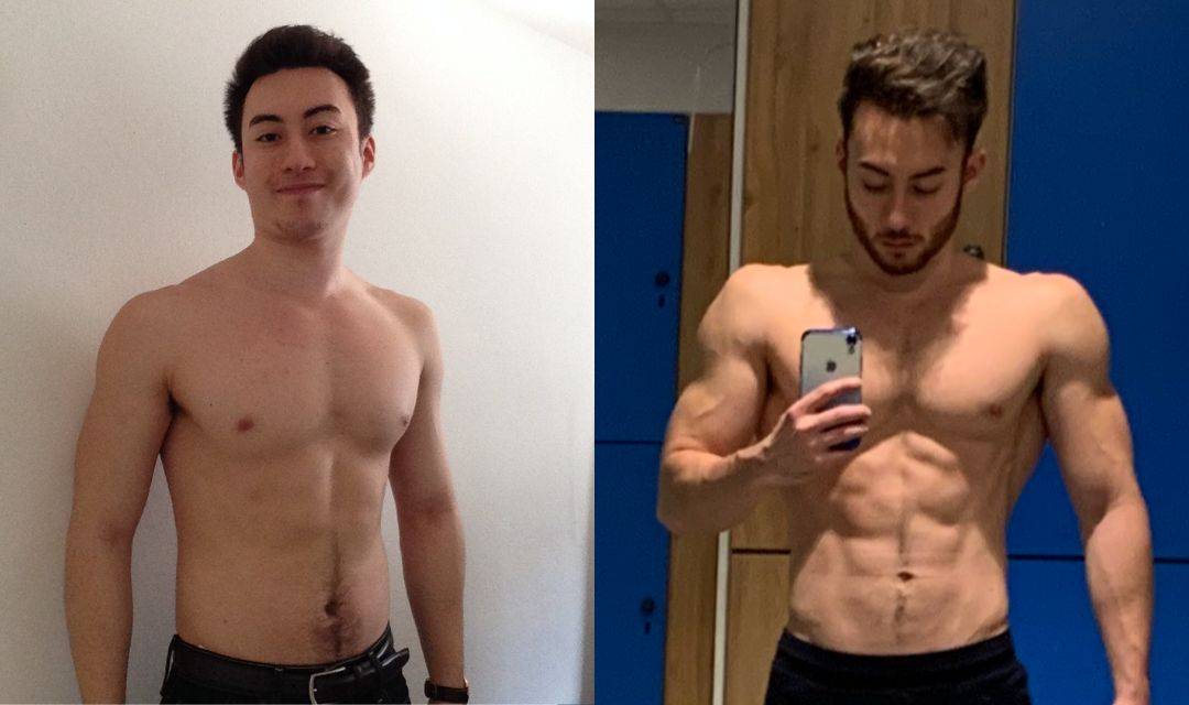 Two progress photos of Remy Mock side by side, before and after training with the vest